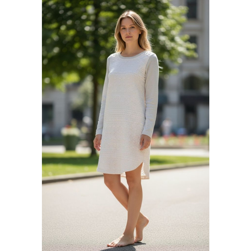 Women's MERONA White/ Gray Long Sleeve Preppy Quilted Shirt Dress Petite Small